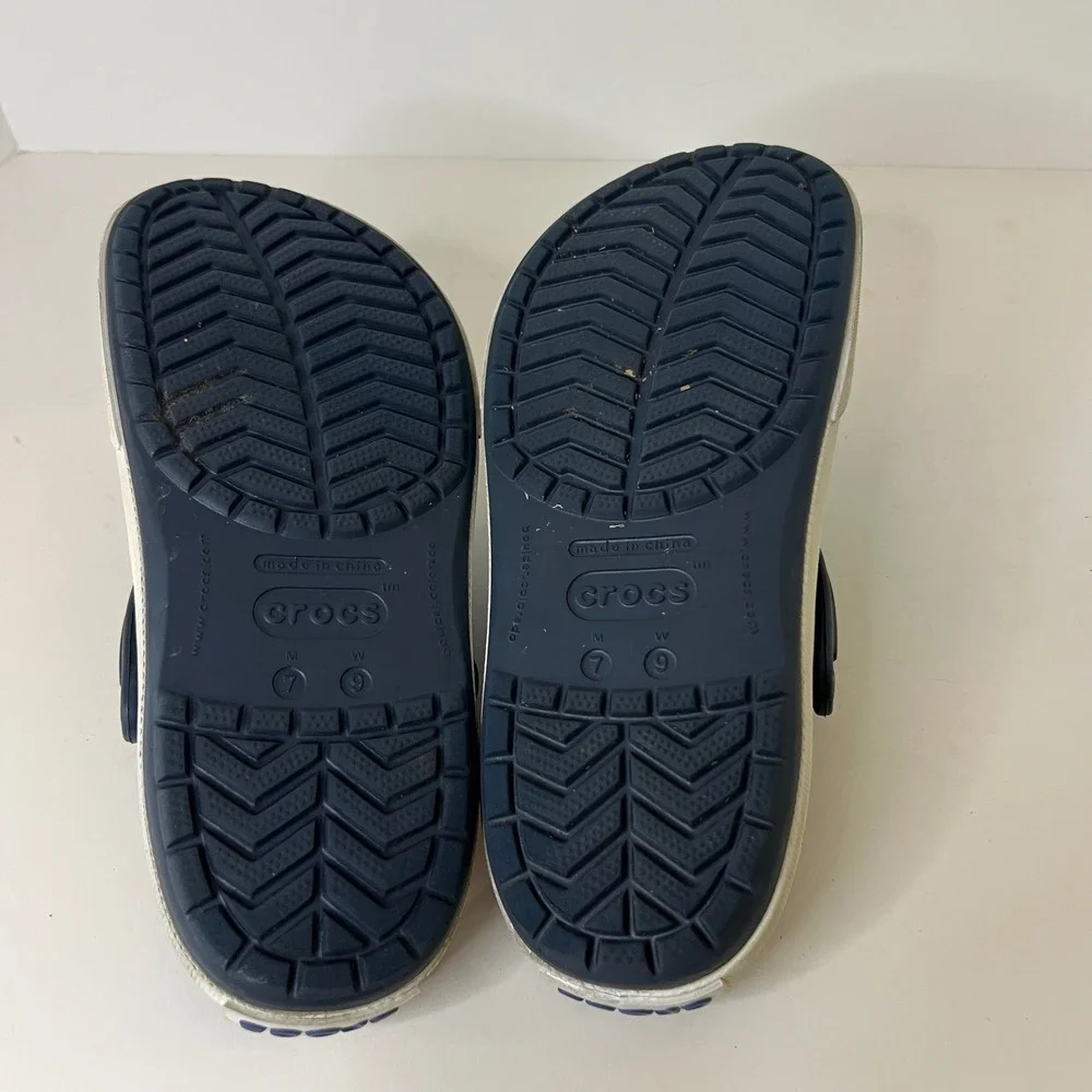 Crocs Crocband Navy Blue White Mens 7 Womens 9 Sporty‎ Clog Sandals 11016